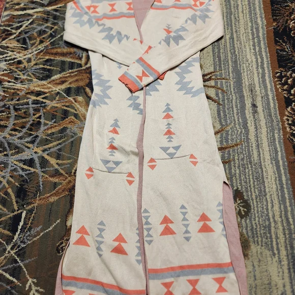 Geometric Patterned Cardigan - Cream and Orange - Picture 2 of 11